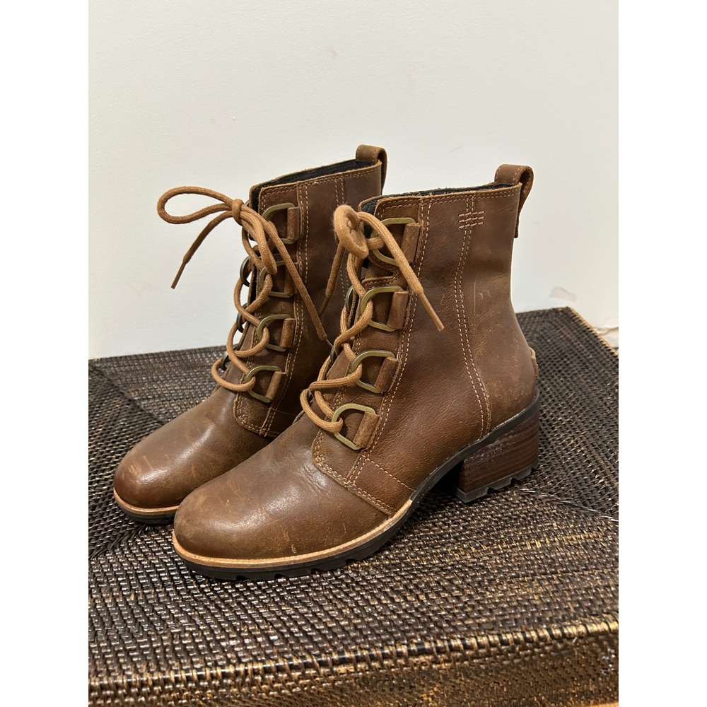 Sorel Cate Lace Boot Women 6.5 Brown Waterproof Leather Gorpcore Ankle Boots - Picture 3 of 10